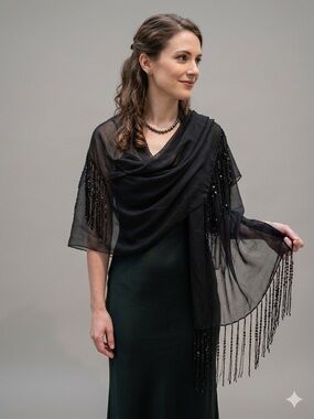 Elegant Beaded Sheer Shawl